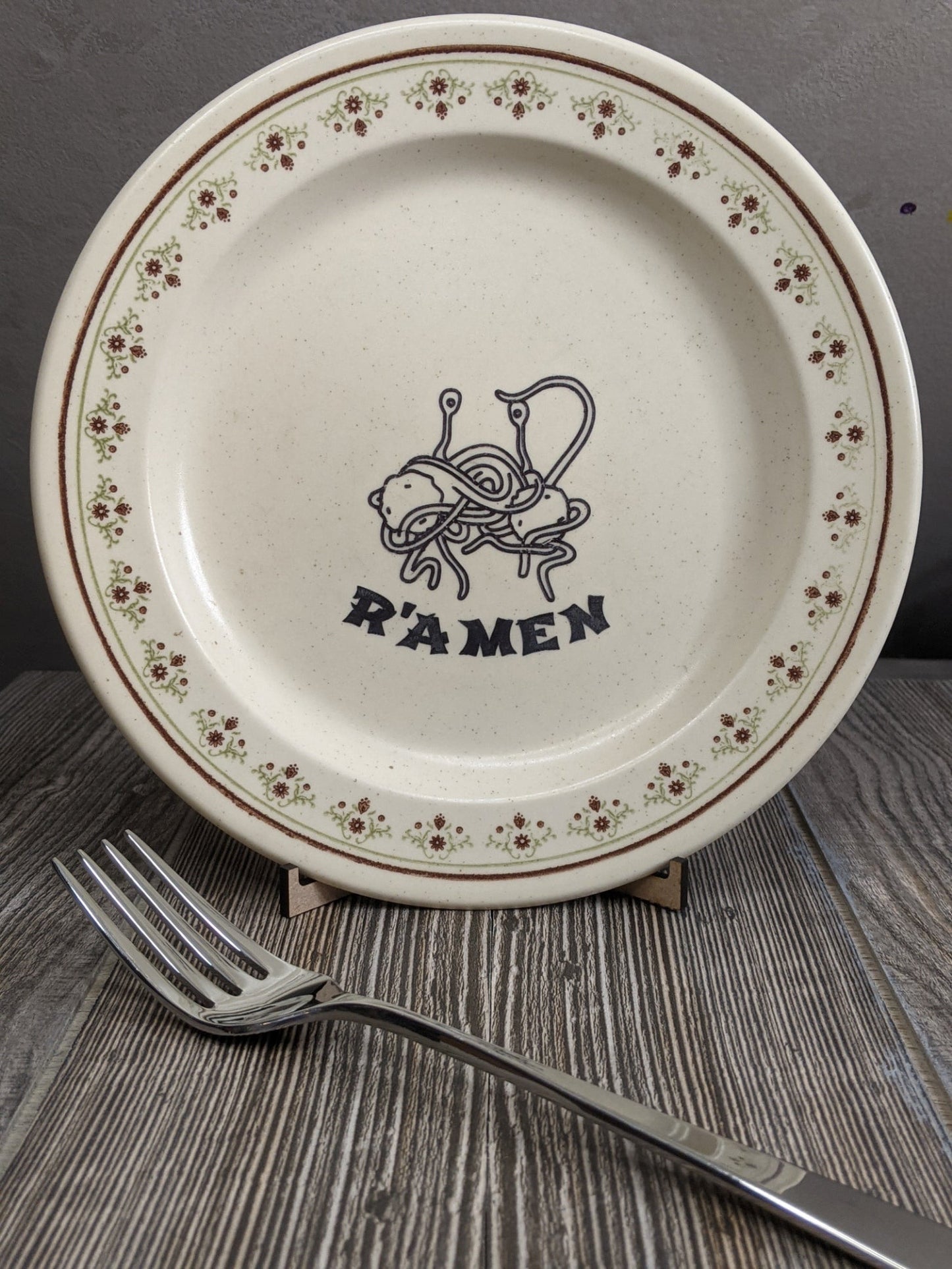 Ramen Flying Spaghetti Monster Engraved Plate