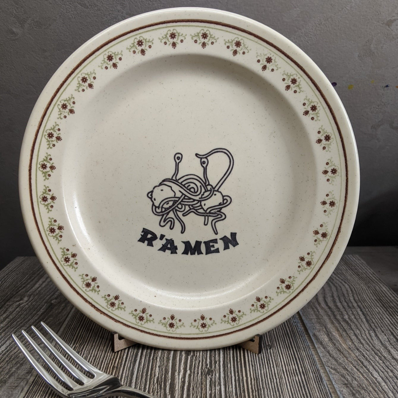 Ramen Flying Spaghetti Monster Engraved Plate
