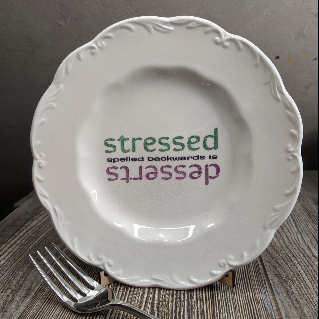 Stressed / Desserts Engraved Plate
