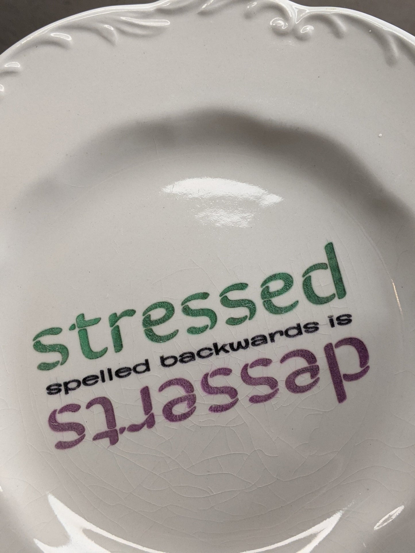 Stressed / Desserts Engraved Plate