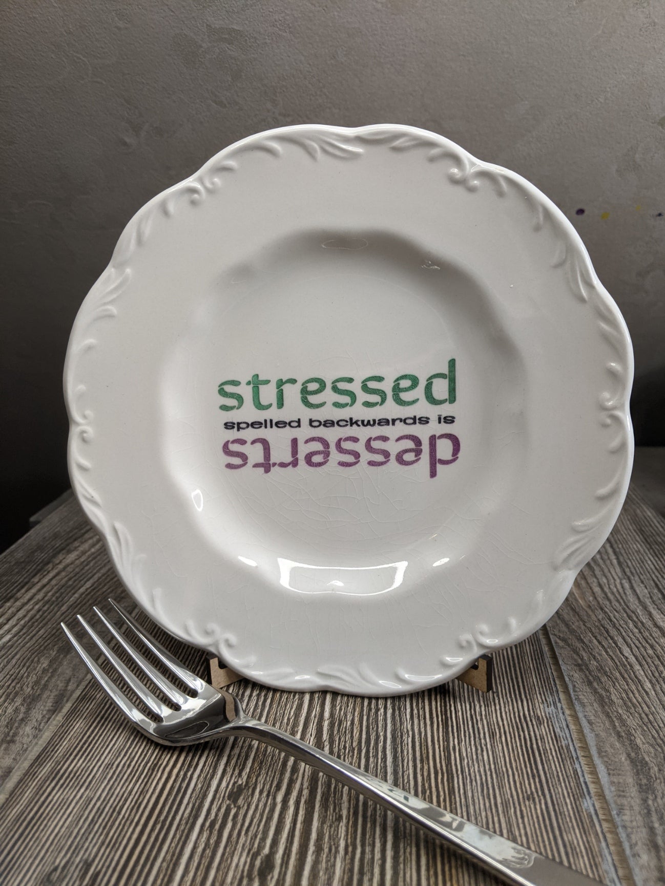 Stressed / Desserts Engraved Plate