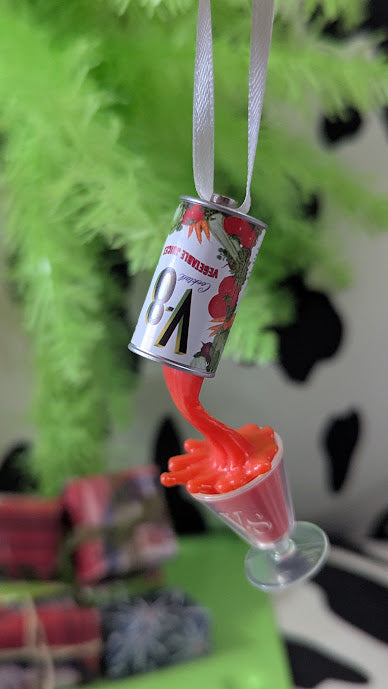 A Miniature Holiday Ornament V8 Drink
