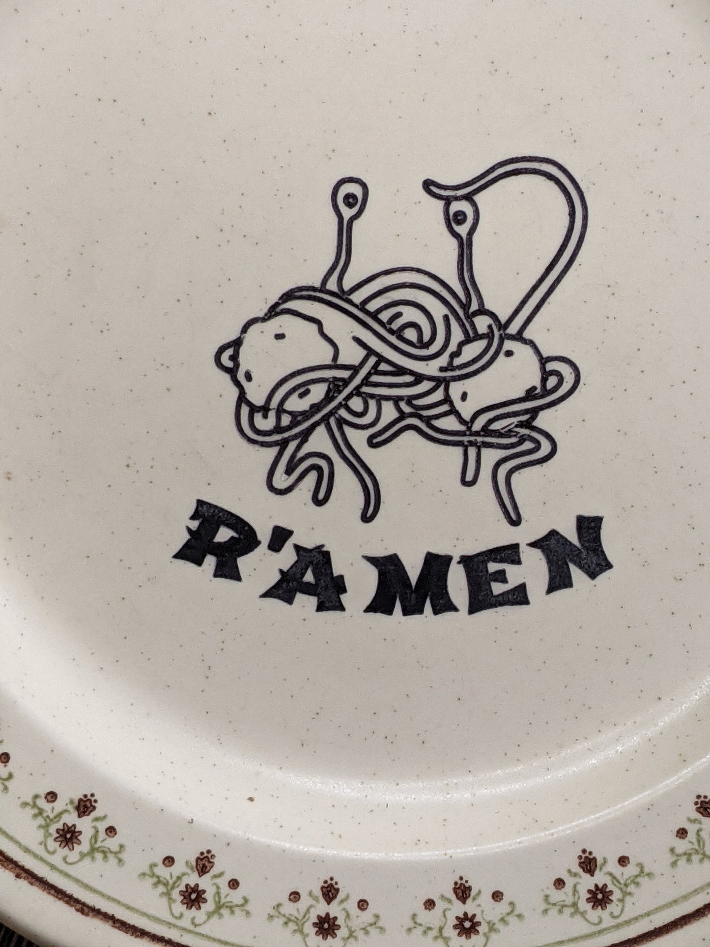 Ramen Flying Spaghetti Monster Engraved Plate